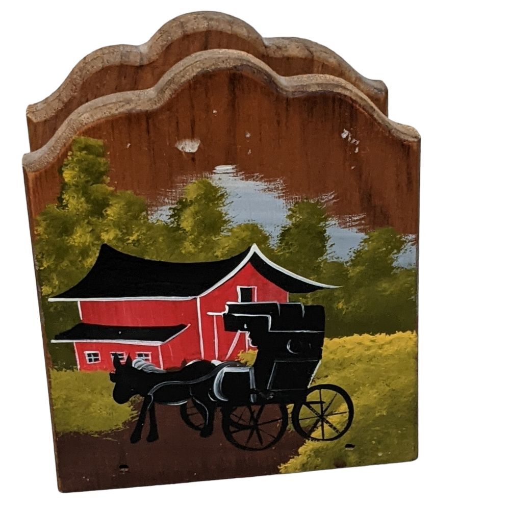 Handmade painted napkin holder Amish farmhouse primitive prairie equestrian